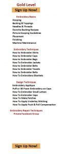 The Embroidery Training Resource Center Gold Sign up