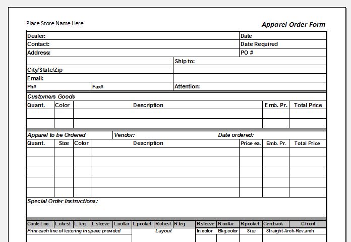 Apparel Order Form