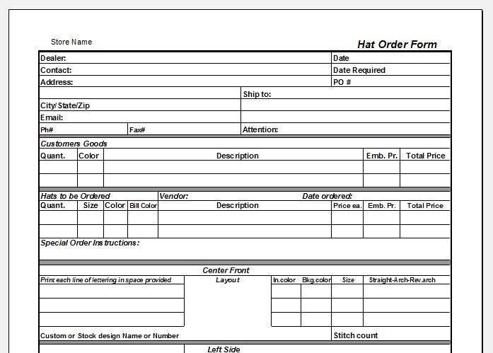 Cap Order Form