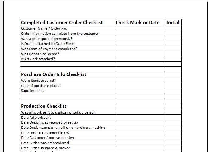 Order Check List