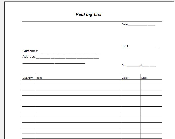 Packing List