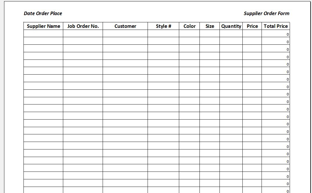 Supplier Order Form
